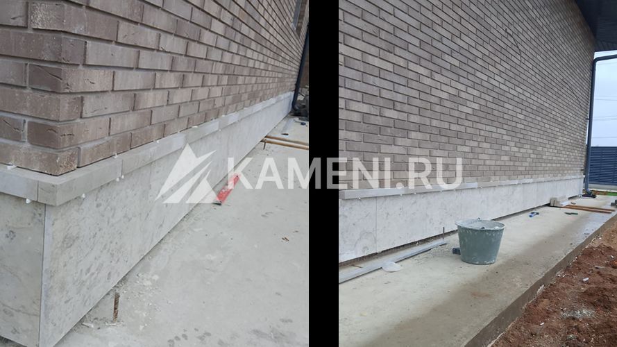 Отделка доломитом цоколя дома и площадок (4631)